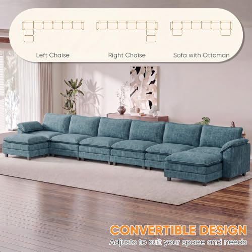 Homall 232" Oversized U Shaped Cloud Couch, Modular Sectional Sofa | 2 Movable Ottoman, Comfy Chenille, Double Layer Cushions, 6 Deep Seat, High-Density Foam, Easy Assembly, Dark Blue - color: Dark Blue, size: Oversized Sofa