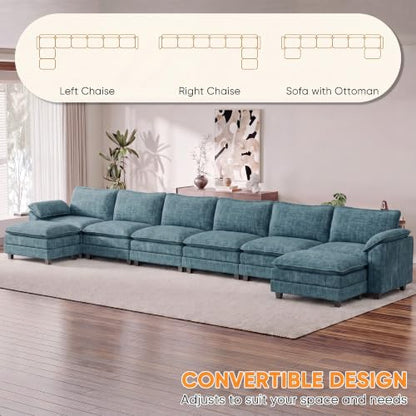 Homall 232" Oversized U Shaped Cloud Couch, Modular Sectional Sofa | 2 Movable Ottoman, Comfy Chenille, Double Layer Cushions, 6 Deep Seat, High-Density Foam, Easy Assembly, Dark Blue - color: Dark Blue, size: Oversized Sofa