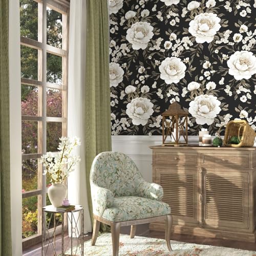 Dark Floral Vintage Peel and Stick Wallpaper 17.5" x 393",Black | Self Adhesive/Removable/Waterproof/Thick Vinyl Contact Paper for Bathroom Bedroom Shelf Cabinet Drawer,Prepasted,Easy Peel - color: Black,Golden, size: 393" x 17.5"
