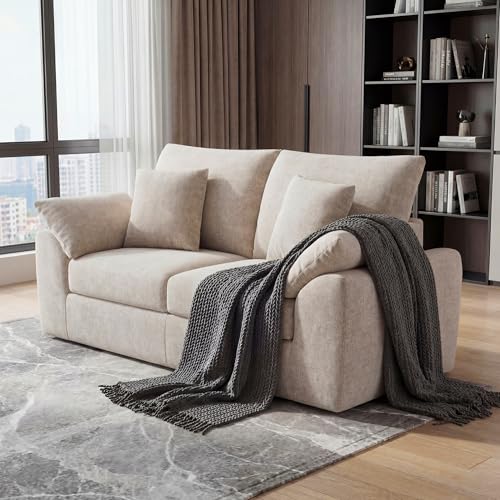 MALOL 75.6" Cloud Boneless Sofa, Loveseat Couches with 4 Pillows, Modern Living Room 2 Seater Sofa for Small Space, Apartment, No Assembly, Camel - color: New Camel, size: 75.6"