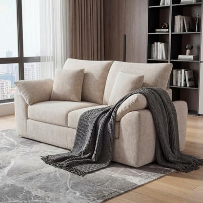 MALOL 75.6" Cloud Boneless Sofa, Loveseat Couches with 4 Pillows, Modern Living Room 2 Seater Sofa for Small Space, Apartment, No Assembly, Camel - color: New Camel, size: 75.6"