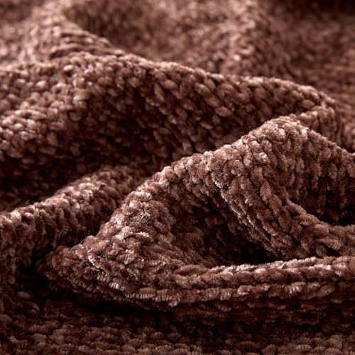 Amazon Basics Chunky Chenille Knit Throw Blanket for Couch, Bed and Sofa, Soft and Warm Lightweight Jersey, 50"×60", Brown - color: Brown, size: 50×60in.