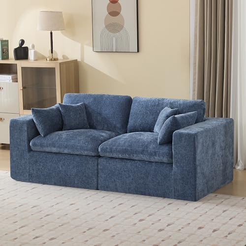 83''Cloud Boneless Sectional Couch, Modular Sectional Sofa Deep Seat, Upholstered Convertible Comfy Loveseat Chenille Memory Foam Sofa Couches for Living Room, Blue - color: Blue, size: 83"/2 Seater