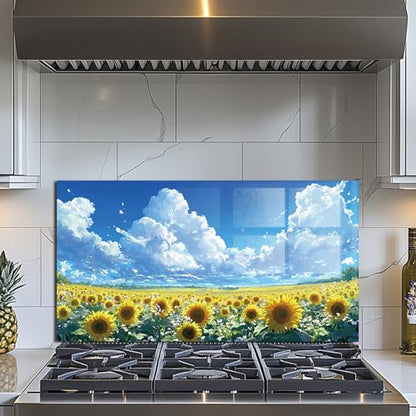 Evgosm Tempered Glass Backsplash for Kitchen, sunflower Stove Splashback, Glass Backsplash, Used for Kitchen Wall Protection and Decoration, Easy to Install and Clean. (30x16'') - size: 30"L x 16"W