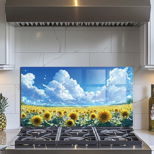 Evgosm Tempered Glass Backsplash for Kitchen, sunflower Stove Splashback, Glass Backsplash, Used for Kitchen Wall Protection and Decoration, Easy to Install and Clean. (30x16'') - size: 30"L x 16"W