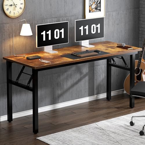 Need Computer Desk Office Desk 55 inches Folding Table Computer Table Workstation No Install Needed, Rustic Brown - color: Rustic Brown, size: 55 inches