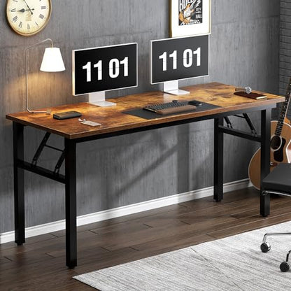 Need Computer Desk Office Desk 55 inches Folding Table Computer Table Workstation No Install Needed, Rustic Brown - color: Rustic Brown, size: 55 inches