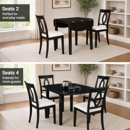 RuiSiSi 3-Piece Drop Leaf Dining Table Set, Wood Extendable Kitchen Table Set with 2 Upholstered Chairs, Small Space Dining Set for 2 People, Beige+Dark Brown - color: Beige+dark Brown, size: 3 Piece