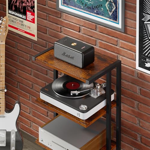 X-cosrack 16.5" Small 4-Tier AV Media Stand,Narrow Version Wooden Corner Shelves Stereo Cabinet Audio Rack Stand Tower Perfect for Small DVD Players Game Console TV Box Cable Box WiFi Router - style: Without Outlet