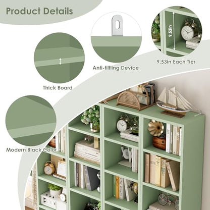 FOTOSOK 2 Pcs 71'' Tall Narrow Bookshelf, 8-Tier Media Tower Rack Set of 2 | CD DVD Storage Cabinet with Adjustable Shelves, Tall Narrow Bookcase Skinny Display Bookshelf Slim Shelf, Green - color: Green