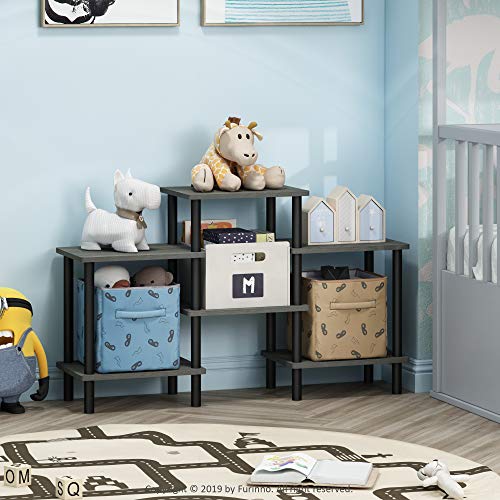 Furinno Turn-N-Tube DIY Multipurpose Combination Rack, French Oak Grey/Black - color: French Oak/Black, style: 6-Tiers with Round Tube