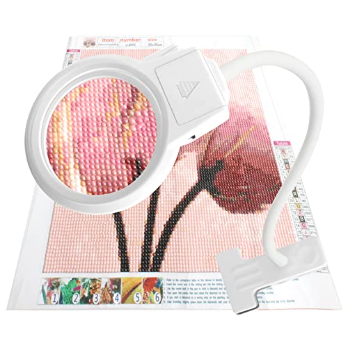 LED Magnifying Lamp for Diamond Painting Tools, 4X & 6X Magnifier LED Light with Clip and Flexible Neck for 5D Diamond Painting and Cross Stitch Tool Accessory Magnifier Lamp, White… - color: White