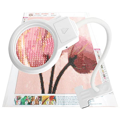 LED Magnifying Lamp for Diamond Painting Tools, 4X & 6X Magnifier LED Light with Clip and Flexible Neck for 5D Diamond Painting and Cross Stitch Tool Accessory Magnifier Lamp, White… - color: White