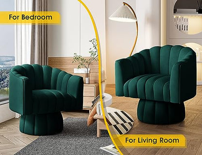 Dewhut Swivel Accent Chair, Barrel Accent Chair, Velvet, Green | Velvet Upholstered Round Arm Chair with 360° Swivel Base, Mid Century Modern Living Room Chair, Easy Setup - color: Green