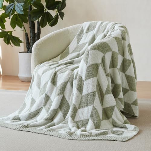 Snuggle Sac Chevron Throw Blanket for Couch, Reversible Super Soft Warm Blankets Cozy Knit Fuzzy Plush Lightweight Throws for Sofa, Bed, Camping, Green,50x60 inches - color: Chevron Green, size: Throw (50"x60")