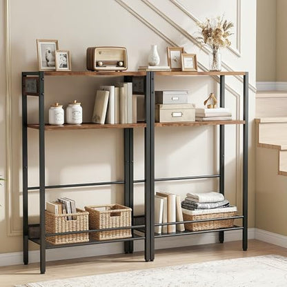 HOOBRO 15.7" Narrow Console Table with Charging Station, 3 Tier Entryway Table for Small Space, Behind Couch Table, Sofa Table, for Entryway, Hallway, Living Room, Rustic Brown and Black BF42UXG01 - color: Rustic Brown + Black