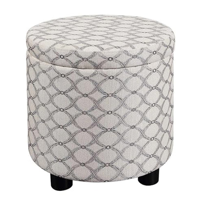 Convenience Concepts Designs4Comfort Accent Storage Ottoman 15.75" - Round Modern Upholstered Foot Stool with Tray Lid for Living Room, Family Room Storage Ottoman Seat, Ribbon Pattern Fabric