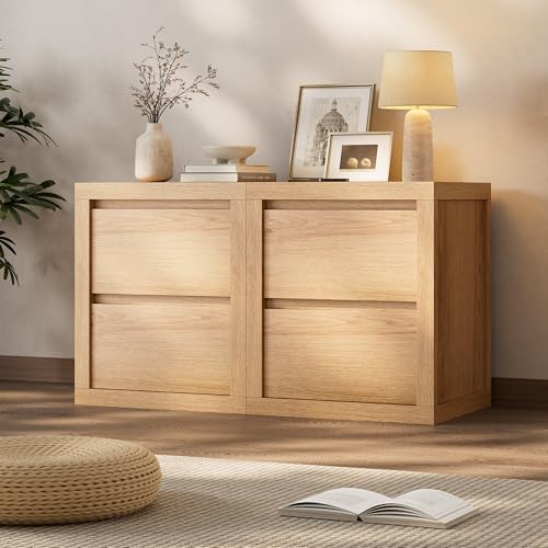 Nightstand with 2 Drawers, Modern Bedside Table with Handless Design, Wood End Table with Thickened Design, Night Stand for Bedroom, Oak - color: Oak