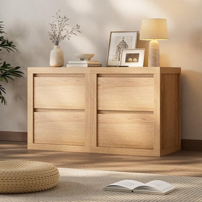 Nightstand with 2 Drawers, Modern Bedside Table with Handless Design, Wood End Table with Thickened Design, Night Stand for Bedroom, Oak - color: Oak