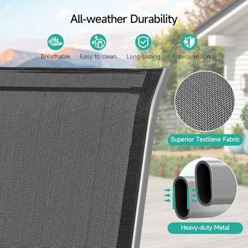 Patio Chairs Set of 4, All Weather Outdoor Dining Chairs | Stackable Dining Furniture Set, Breathable, High Back, Lawn, Garden, Backyard, Poolside Furniture - color: Black