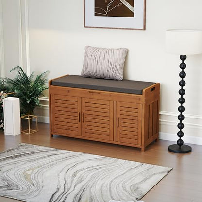 Wilk Shoe Bench with Storage, 2-Tier Shoe Cabinet with Padded Seat Cushion and 3 Darn Doors (38.2’’ (L) x 14.4’’ (W) x 19.7’’ (H)) - size: 38.5" (L) x 14.4" (W) x 19.7" (H)