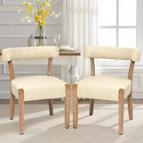 RNKSFX Modern Dining Chairs Set of 2, Faux Leather Upholstered Kitchen & Dining Room Chairs, Mid Century Modern Wooden Dining Chairs Oversized Sturdy Rounded Chairs Curved Back, Beige - color: Beige