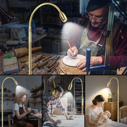 Reading Floor Lamp, 72" LED Dimmable Lamp with Gooseneck,Zoomable Spotlight | Adjustable Color Beam Standing Lamp, Touch & Remote Control, Task Craft, Sewing, Bedroom Living Room, Office, Light Gold - color: Light Gold