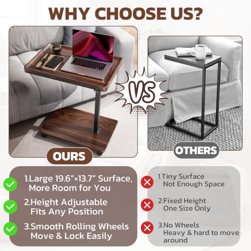 Large C-Shaped End Table, Swivel TV Tray, Couch Side Table Walnut | Adjustable Height 360° Swivel, Slide Under Sofa, Multi-Use Couch/Bed/Overbed Table, Small TV Dinner Tray For Couch Dining - color: Dark Walnut