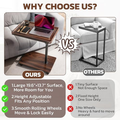 Large C-Shaped End Table, Swivel TV Tray, Couch Side Table Walnut | Adjustable Height 360° Swivel, Slide Under Sofa, Multi-Use Couch/Bed/Overbed Table, Small TV Dinner Tray For Couch Dining - color: Dark Walnut