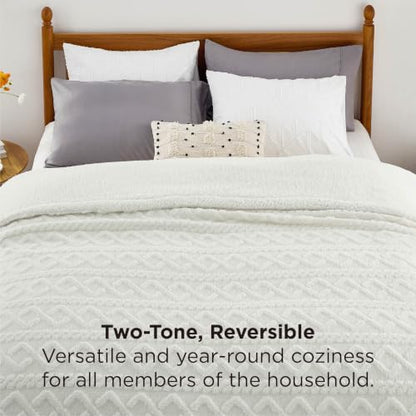 Bedsure Gentlesoft Sherpa King Size Blanket for Bed- Fleece Fluffy & Cozy Cable Jacquard Tufted for Women Gift, Thick and Warm Christmas Blanket for Winter, Cream, 108x90 Inches | Ultra-Soft, Cozy, Heavy Thick for Winter, Ideal for Bed, Living Room, Gift