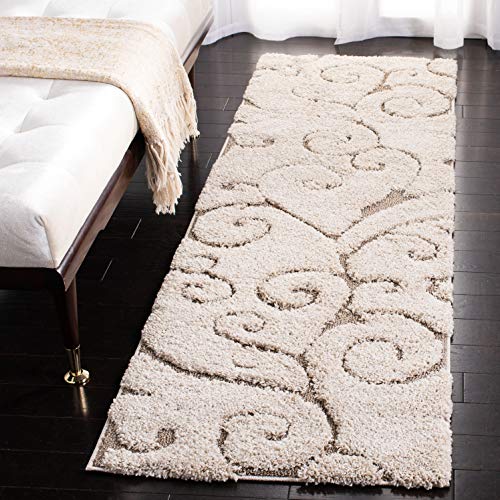 SAFAVIEH Florida Shag Collection Runner Rug - 2'3" x 7', Cream & Beige, Scroll Design, Non-Shedding & Easy to Clean, High-Low Plush Pile, Ideal for Bedroom, Foyer, Hallway (SG455-1113) - color: Cream/Beige, size: 2'3" x 7' (Runner)