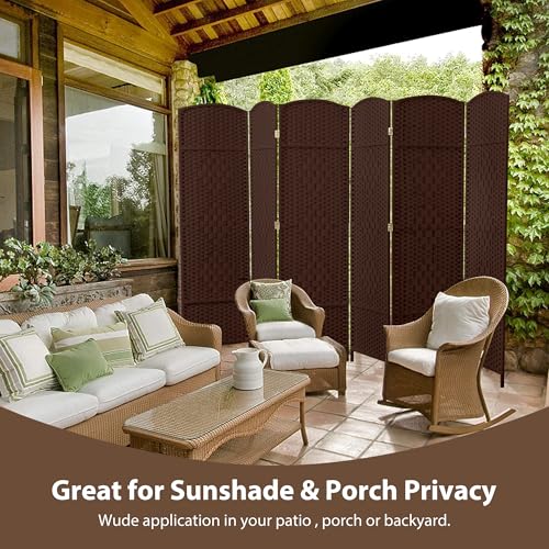 6 Panel Room Divider, 6 FT Wide Folding Screen Room Divider, Brown | Double Hinged Folding Screen Room Dividers for Patio Privacy - color: Brown, size: 6 Panels