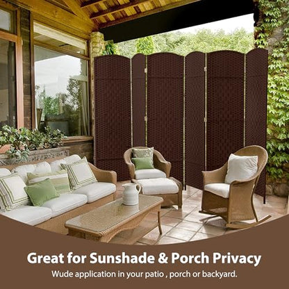 6 Panel Room Divider, 6 FT Wide Folding Screen Room Divider, Brown | Double Hinged Folding Screen Room Dividers for Patio Privacy - color: Brown, size: 6 Panels