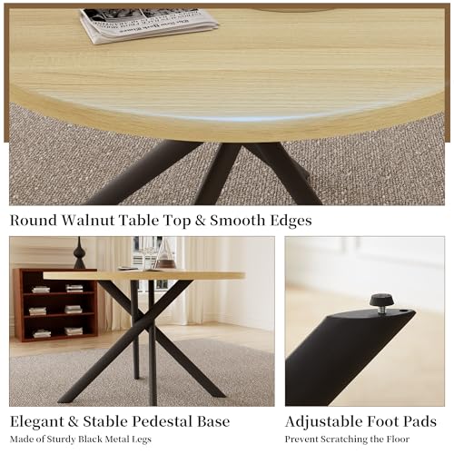 HIPIHOM 45.3 Inch Modern Round Dining Table for 4, Space-Saving Dinette with Carbon Steel Legs for Home Kitchen Apartment(Cream Table) - color: Cream Table