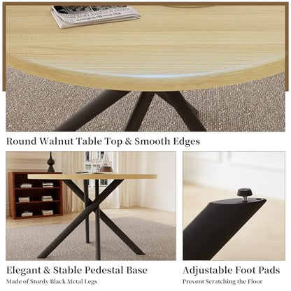 HIPIHOM 45.3 Inch Modern Round Dining Table for 4, Space-Saving Dinette with Carbon Steel Legs for Home Kitchen Apartment(Cream Table) - color: Cream Table