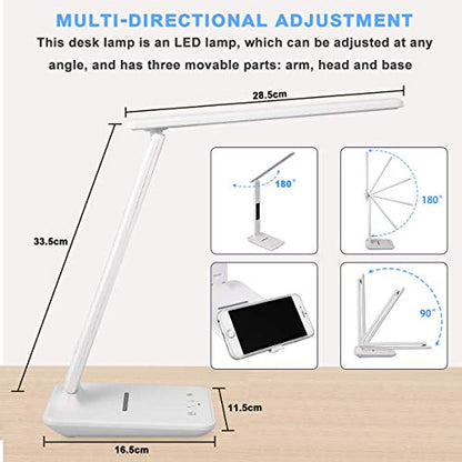 LED Desk Lamp with Wireless Charger, Suitable for Home, Office Dimmable, with USB Charging Port, Built-in Clock, Calendar, Thermometer and Automatic Timing Reading Desk Lamp. - color: White