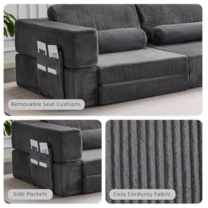 49" Foldable Modular Studio Couch, Space Saver Bed with High Density Foam, Sofa Individual with Creative Shape for Apartment Leisure Scenes, Dark Grey - color: Dark Grey