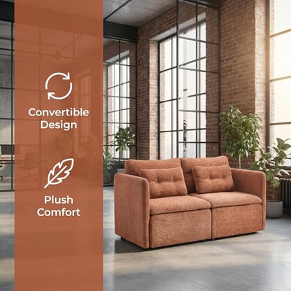 HNY 56.5" Modern Loveseat Sofa, Brown | 2-Seat Button Tufted Love Seat, Deep Seat Chenille Fabric With Pillow, Small Couch for Bedroom, Apartment, Home Furniture - color: Brown, size: Loveseat