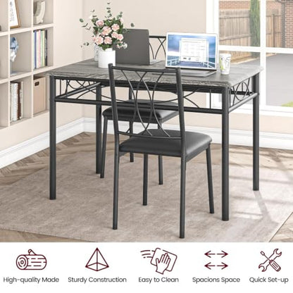 CABIHOME Dining Table Set - 5 Piece Rectangle Kitchen Table with 4 Upholstered Chairs, Perfect for Small Spaces & Apartments - Retro Gray - color: Retro Gray, size: Table with 4 Upholstered Chairs