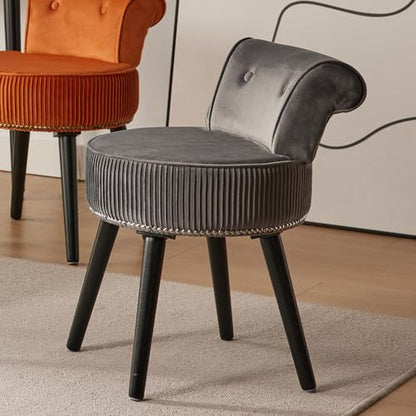 Vanity Chair with Back, Gray Velvet Stool with Low Backrest | Silvery Nailhead Trim, Round Vanity Seat for Bedroom and Bathroom Makeup, Support 220lbs, Easy Assembly (Gray) - color: Grey