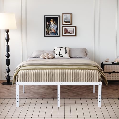 DiaOutro 18 Inch White Full Size Bed Frame with High Storage | Steel Slats Platform No Box Spring Needed Mattress Foundation, Easy Assembly, Noise Free - size: Full, style: 18 Inch (White)