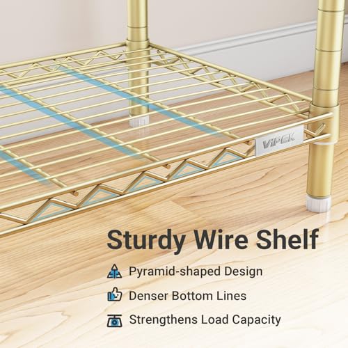 VIPEK V2 Heavy Duty Clothes Rack, Metal Closet Rack Organizer, Gold | Garment Racks with 4 Tiers Wire Shelving 3 Hanging Rods, Compact Freestanding Closet Metal Closet Rack, Max Load 700LBS - color: Gold, style: V2