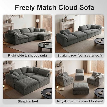 Cloud Couch Sectional for Living Room, Modular L Shaped Boneless Sofa with Chaise, Compressed No Assembly Couch, Deep Seat Chenille Upholstered Convertible Sofa Bed (Grey) - color: Grey