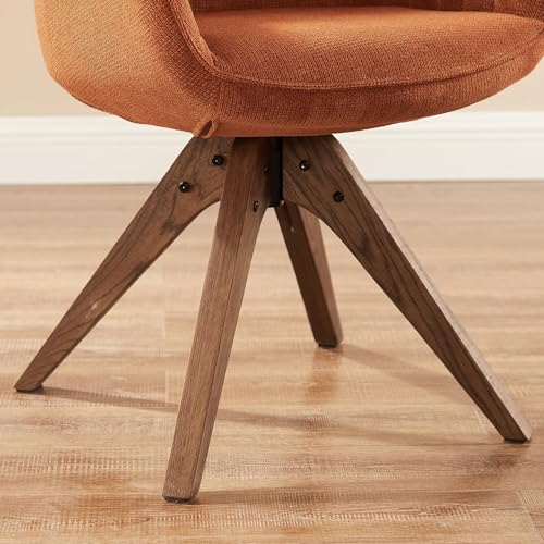 Swivel Desk Chair for Home Office, Fabric, Caramel | No Wheels, Oka Wood Legs, Mid Century Modern, Upholstered, 360° Swivel, Accent Chair, Living Room, Bedroom - color: Caramel, size: Fabric