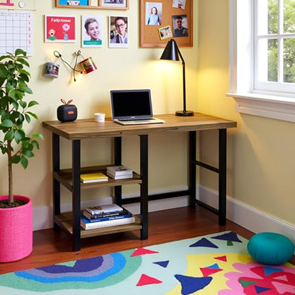 Alaterre Furniture Pomona Industrial Study Desk, Natural, 48”x24”x30” | Writing Desk with Solid Pine Wood Top, 2 Open Shelves, Metal Frame, Floor Levelers, For Home Office, Bedroom, or Dorm - style: Desk with Shelves