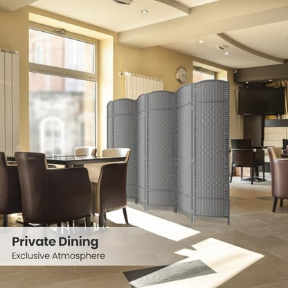 6 Panel Folding Room Divider,Woven Privacy Screen,Grey | Solid wood frame, handcrafted diamond pattern, 6FT tall, extends to 94.5 inches wide, no assembly required - color: Grey, size: 6-Panel