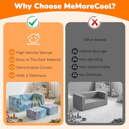 MeMoreCool Glow Modular Kids Couch, Denim Mermaid | modular foam seating, removable washable cover, mermaid glow design, lightweight pieces, playroom furniture - color: Denim Mermaid