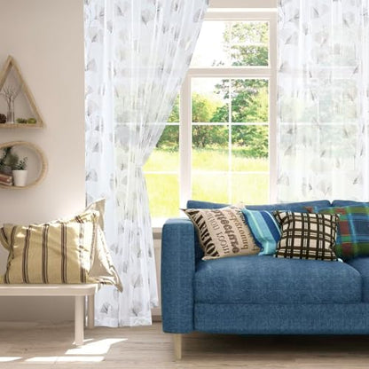 Silver Foil Print Sheer Curtains 84 inches Long, 2 Panels Ginkgo Bronzing Treatment Sheer Curtain, Rod Pocket Window Treatment Panels for Bedroom Living Room - color: Ginkgo/Silver/White, size: 52"W x 84"L (Pack of 2)