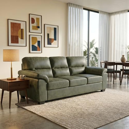 Eafurn Mid-Century Modern 3-Seater Loveseat Sofa Couch with Sturdy Wood Frame & Cushioned Armrests, 81" Compact Faux Leather Settee Furniture for Living Room, Apartment, Office - color: Olive Green 81"