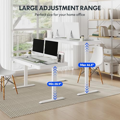 FLEXISPOT Comhar 55" Electric Standing Desk with Drawers, USB Charging Ports, Quick Assembly, Height Adjustable Sit Stand Computer Desk with Child Lock for Modern Minimalist Home Office, White - size: 55"White